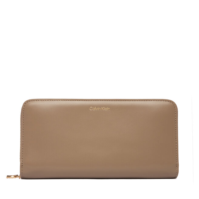 Portfel Calvin Klein Ck Large Zip Around LV04F1093G Beżowy -