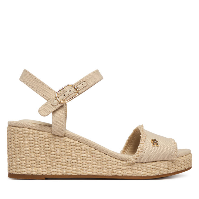 Sandały Tommy Hilfiger Mid Woven Wedge Espad Fringe FW0FW09470 Beżowy - kobiece
