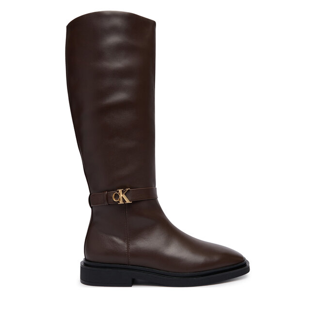 Kozaki Calvin Klein Square High Boot Lth Mg Hdw HW0HW03187 Brązowy - kobiece