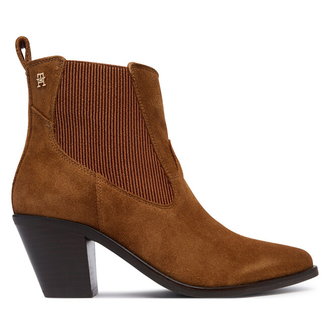 Botki Tommy Hilfiger Suede Western Chelsea Boot FW0FW09581 Brązowy - kobiece