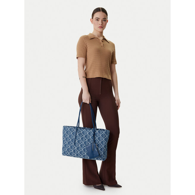 Torebka Calvin Klein Emblem Aop Denim Tote W/ Pouch LV04F3428G Niebieski -