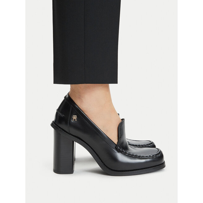 Półbuty Tommy Hilfiger Square Toe Heeled Loafer FW0FW09493 Czarny - kobiece