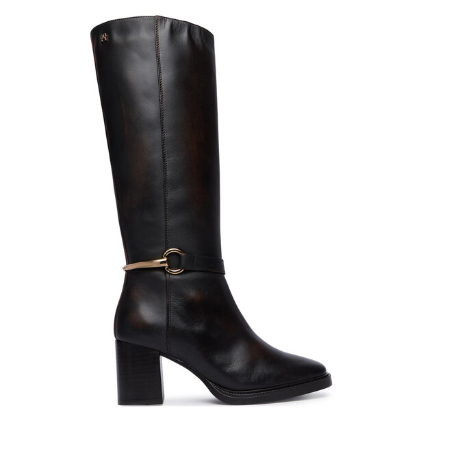 Kozaki Tommy Hilfiger Th Stud Heel Riding Knee Boot FW0FW09551 Brązowy ciemny - kobiece