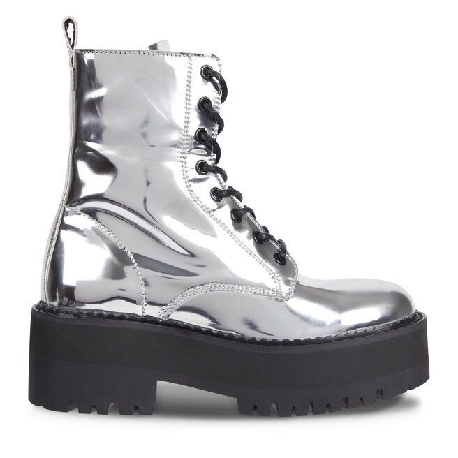 Botki Tommy Jeans Tjw Flatform Zip Up Metallic EN0EN02403 Szary - kobiece