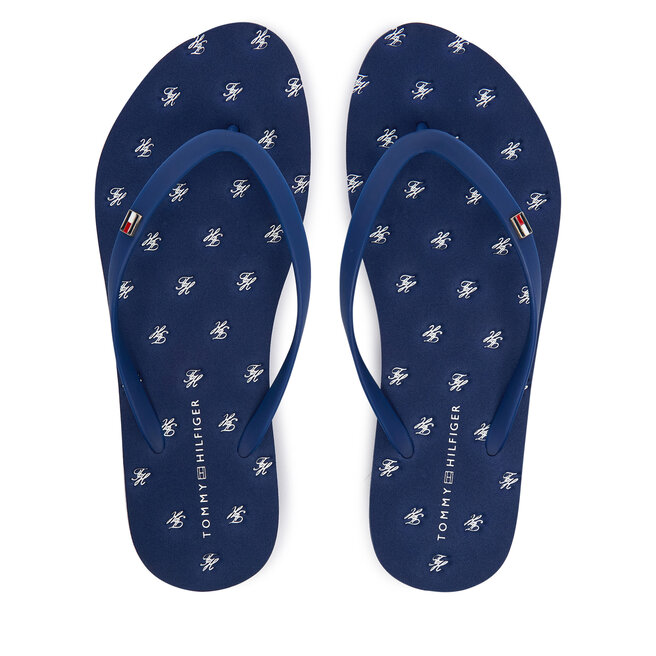 Japonki Tommy Hilfiger Repeat Logo Platform FW0FW09199 Granatowy -
