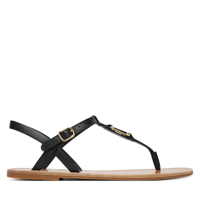 Sandały Tommy Hilfiger Leather Thong Sandal FW0FW09127 Czarny - kobiece