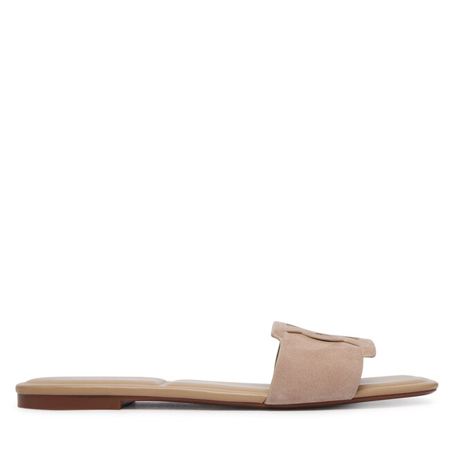 Klapki Calvin Klein Square Flat Sndl Embl Suede HW0HW03055 Beżowy -