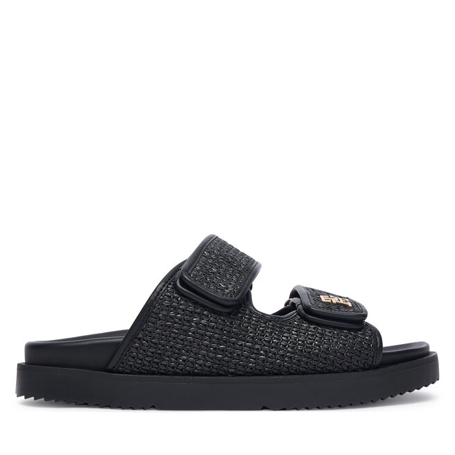 Klapki Tommy Hilfiger Double Strap Raffia FW0FW09122 Czarny -