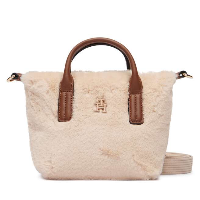 Torebka Tommy Hilfiger Popette Micro Tote Faux Fur AW0AW19311 Beżowy jasny -