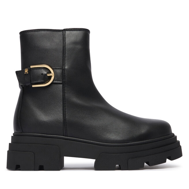 Botki Tommy Hilfiger Leather Chunky Th Buckled Boot FW0FW09549 Czarny - kobiece