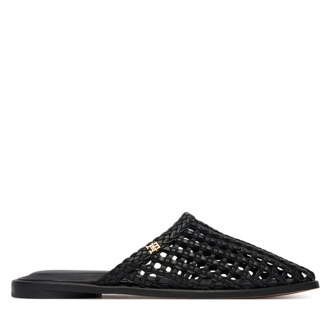 Klapki Tommy Hilfiger Hilfiger Leather Mix Flat Mule FW0FW09280 Czarny -