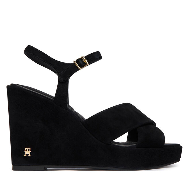 Sandały Tommy Hilfiger Suede Wrapped High Wedge FW0FW09218 Czarny - kobiece