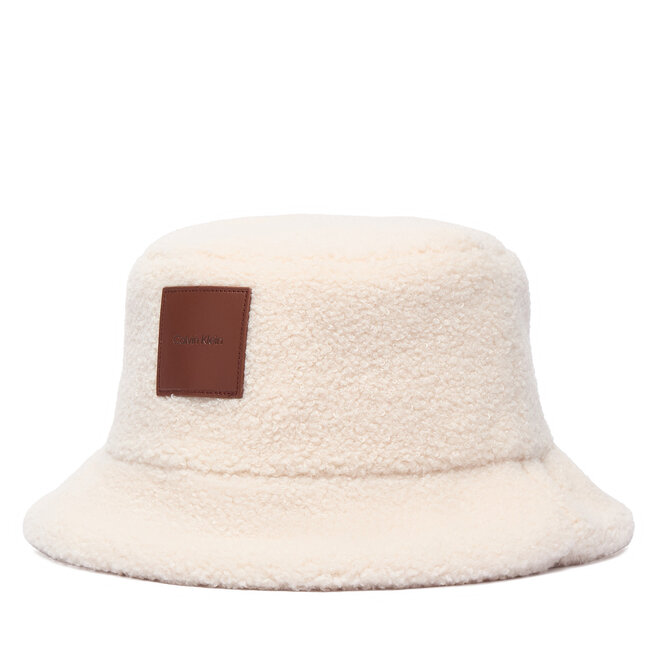 Kapelusz Calvin Klein All-Over Sherpa W/ Patch Bucket LV04F5097G Kremowy -