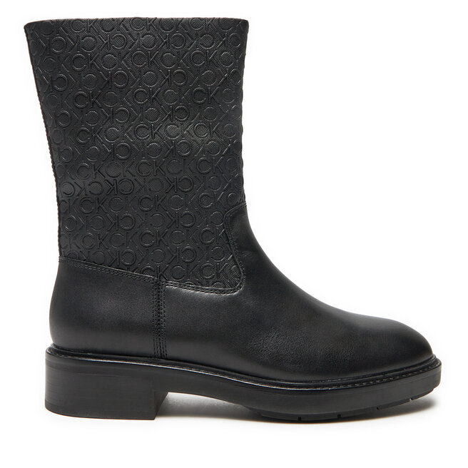 Botki Calvin Klein Flat Ankle Boot Mono Mix HW0HW02195 Czarny - kobiece