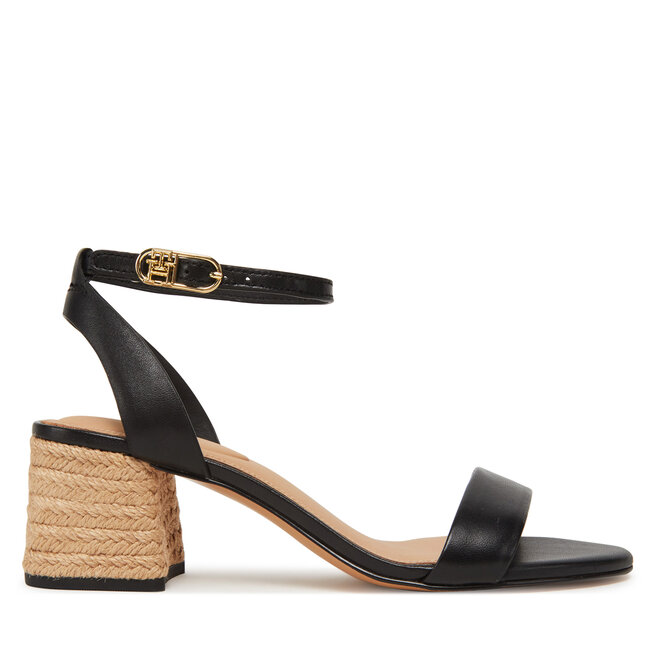 Espadryle Tommy Hilfiger Leather Ankle Strap Espad Sandal FW0FW08533 Czarny - kobiece