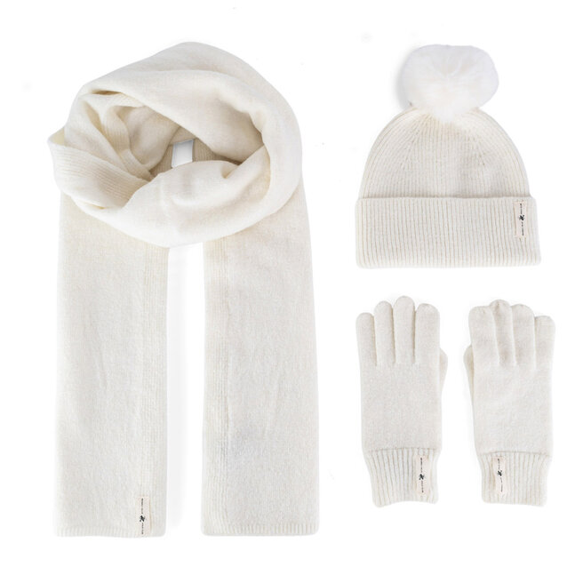 Zestaw czapka, szalik i rękawiczki Beverly Hills Polo Club BHPC-WC-002-AW24 Biały - kobiece