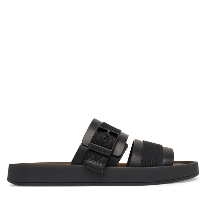 Klapki Calvin Klein Ergon Buckle Sandal Wb Lth Aop HM0HM02096 Czarny -