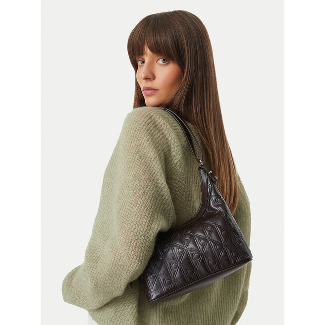 Torebka Calvin Klein Emblem Aop Debossed Shoulder Bag LV04F3874G Brązowy -