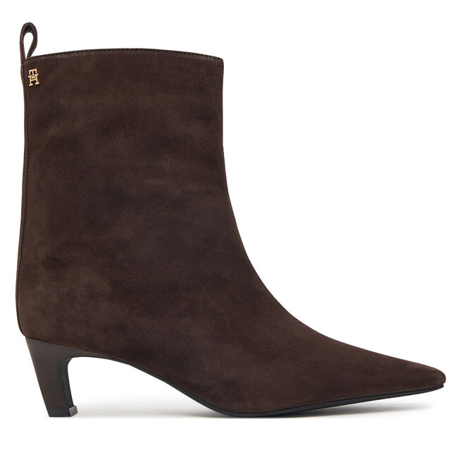 Botki Tommy Hilfiger Kitten Heel Suede Ankle Boot FW0FW09670 Brązowy ciemny - kobiece