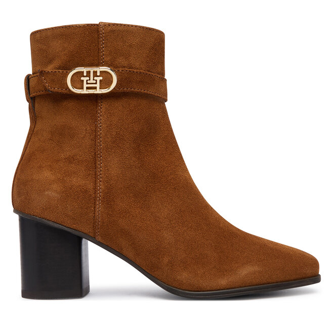 Botki Tommy Hilfiger Th Strap Suede Block Heel Boot FW0FW09521 Beżowy ciemny - kobiece