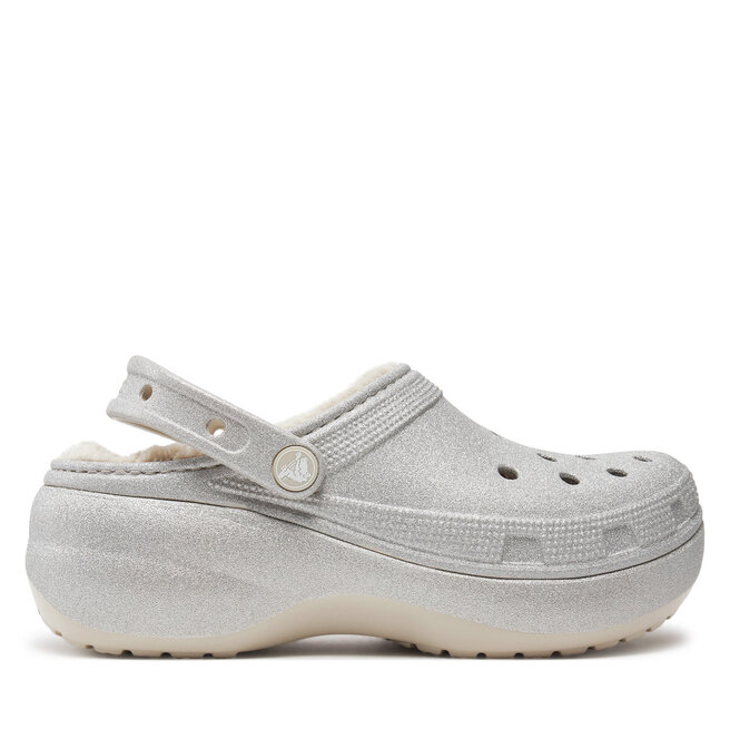 Klapki Crocs Classic Platform Glitter Lined Clog W 210413 Srebrny -