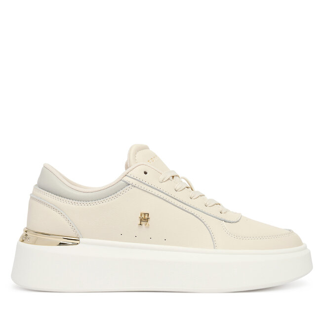 Sneakersy Tommy Hilfiger Shiny Leather Platform Sneaker FW0FW09364 Écru - kobiece