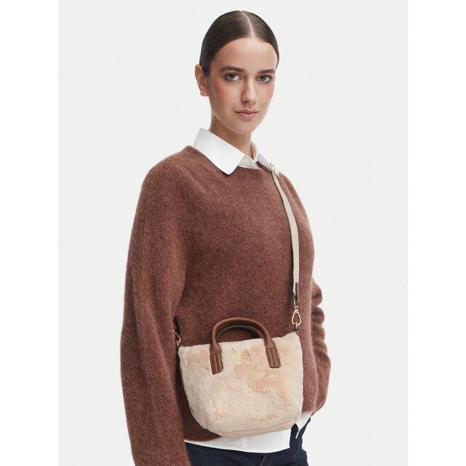 Torebka Tommy Hilfiger Popette Micro Tote Faux Fur AW0AW19311 Beżowy jasny -