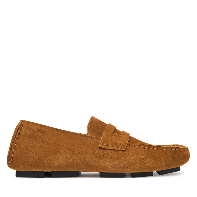 Mokasyny Calvin Klein Square Driver Suede HW0HW02844 Brązowy -