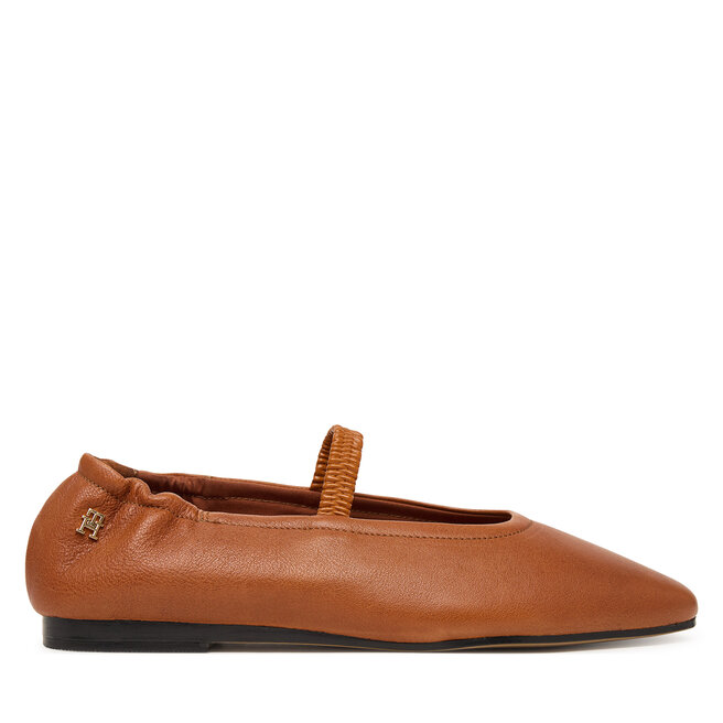 Baleriny Tommy Hilfiger Soft Leather Ellastic Ballerina FW0FW09245 Brązowy -
