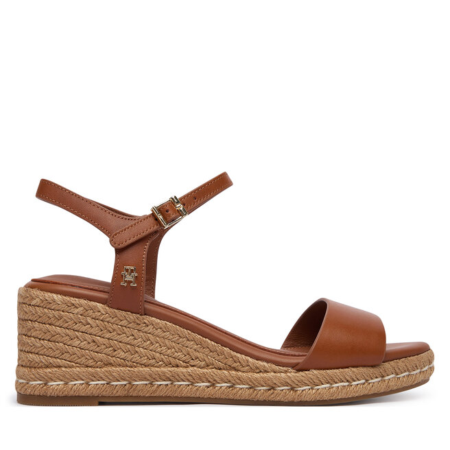 Espadryle Tommy Hilfiger Th Monogram Leather Wedge Espadrilles FW0FW09340 Brązowy - kobiece