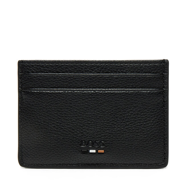 Etui na karty kredytowe BOSS Grained faux-leather card holder with signature details 50536513 Czarny -