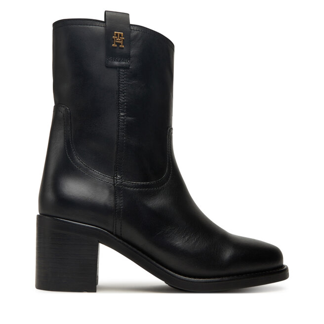 Botki Tommy Hilfiger Riding Lthr Mid Boot Block Heel FW0FW08776 Czarny - kobiece