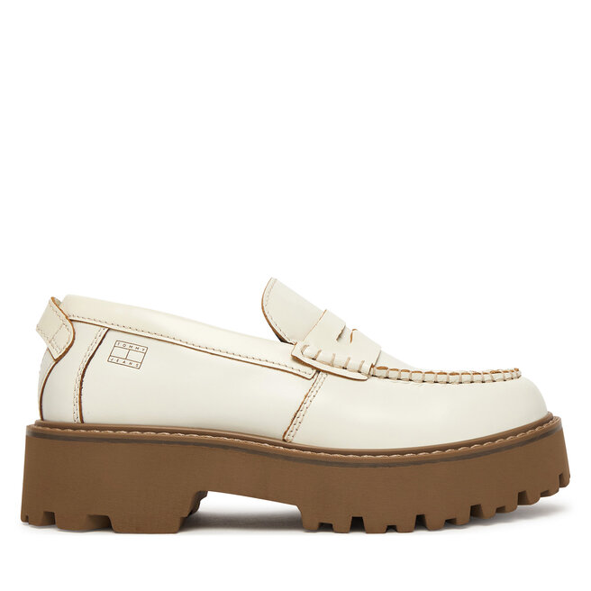Loafersy Tommy Jeans Archive '01 Leather Loafer EN0EN03022 Kremowy - kobiece