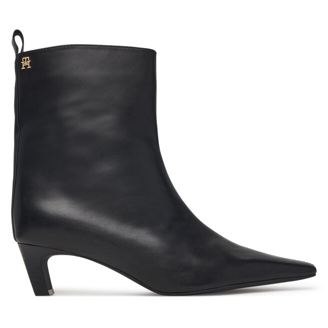 Botki Tommy Hilfiger Kitten Heel Leather Ankle Boot FW0FW09669 Czarny - kobiece