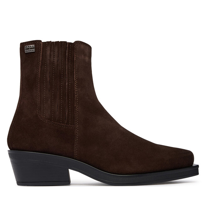 Botki Tommy Jeans Tjw Suede Cowboy Boots EN0EN03142 Brązowy ciemny - kobiece