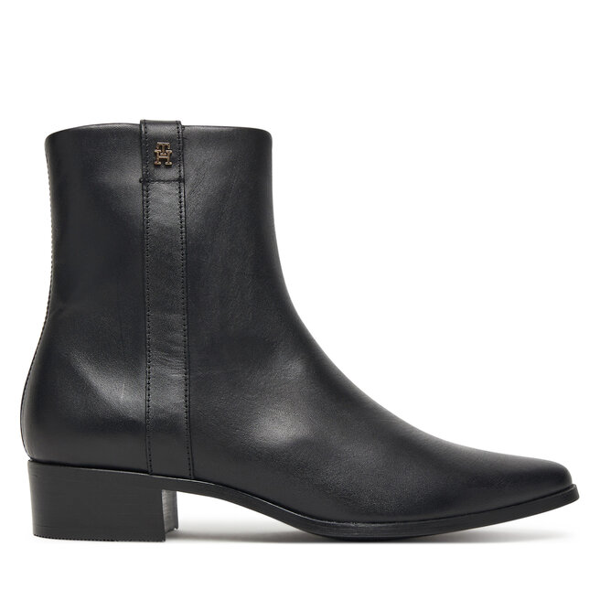 Botki Tommy Hilfiger Th Leather Pointy Zip Bootie FW0FW08980 Czarny - kobiece