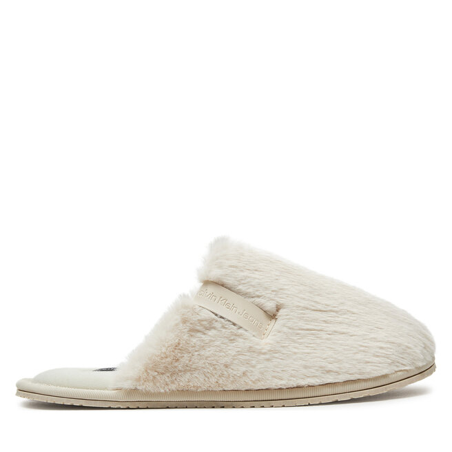 Kapcie Calvin Klein Jeans Hotel Slipper Fur After Glow YW0YW01593 Écru - kobiece