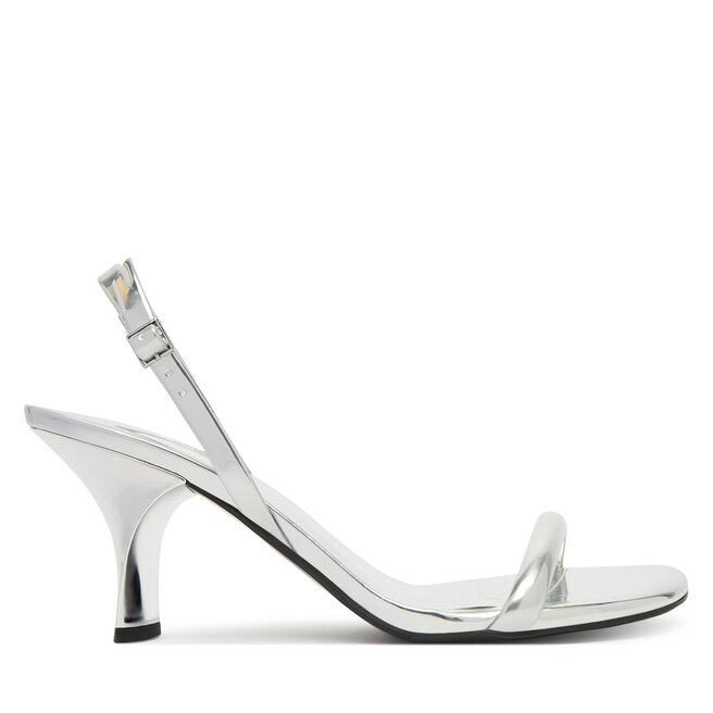 Sandały Calvin Klein Sculpt Kitt Heel Strappy Lth Met HW0HW02709 Srebrny - kobiece