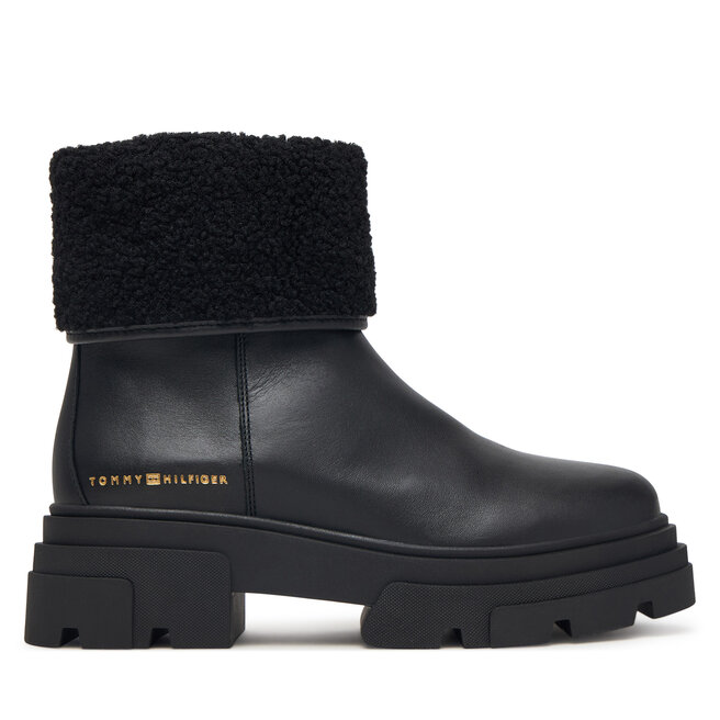 Botki Tommy Hilfiger Shearling Fold Chunky Ankle Boot FW0FW09677 Czarny - kobiece