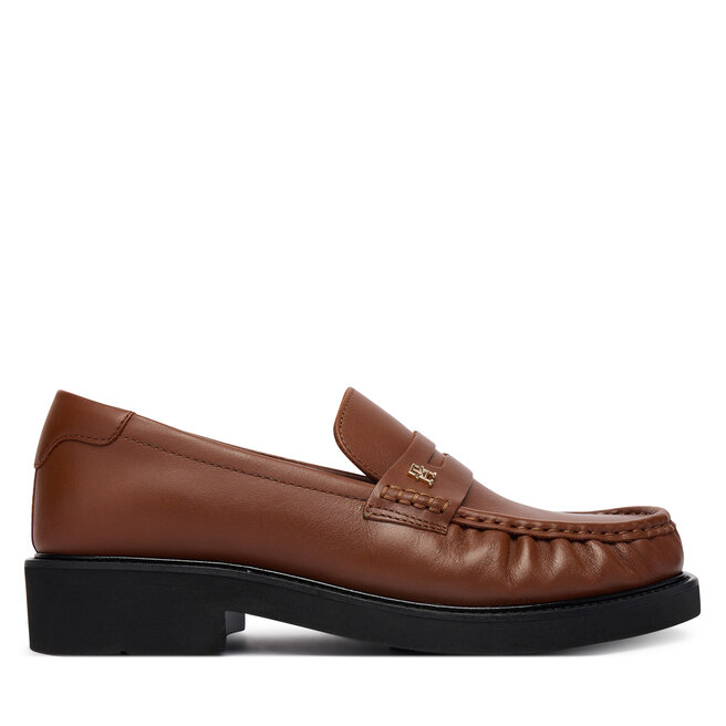 Mokasyny Tommy Hilfiger Th Square Toe Leather Loafer FW0FW08977 Brązowy -