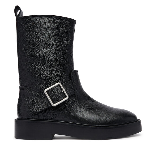 Botki Calvin Klein Conc Welt Mid Biker Boot Lth HW0HW03212 Czarny - kobiece