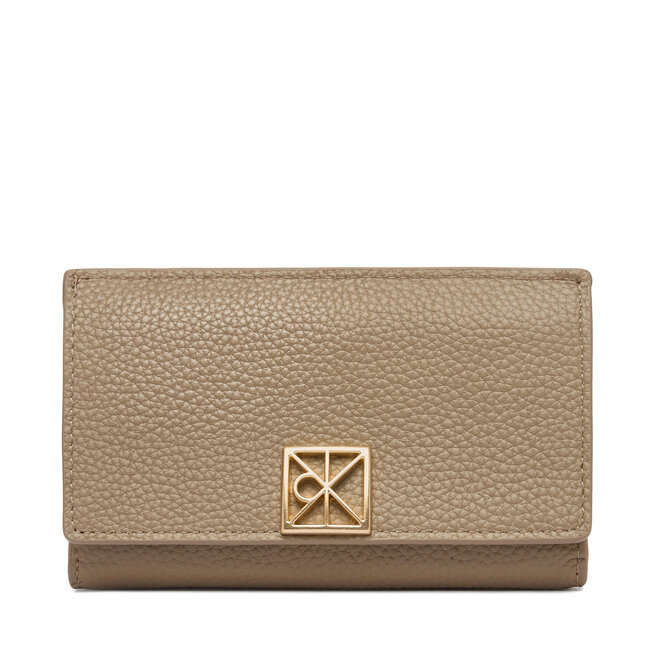 Portfel Calvin Klein Emblem Hw Pebble Snap Cardholder LV04F1127G Beżowy -