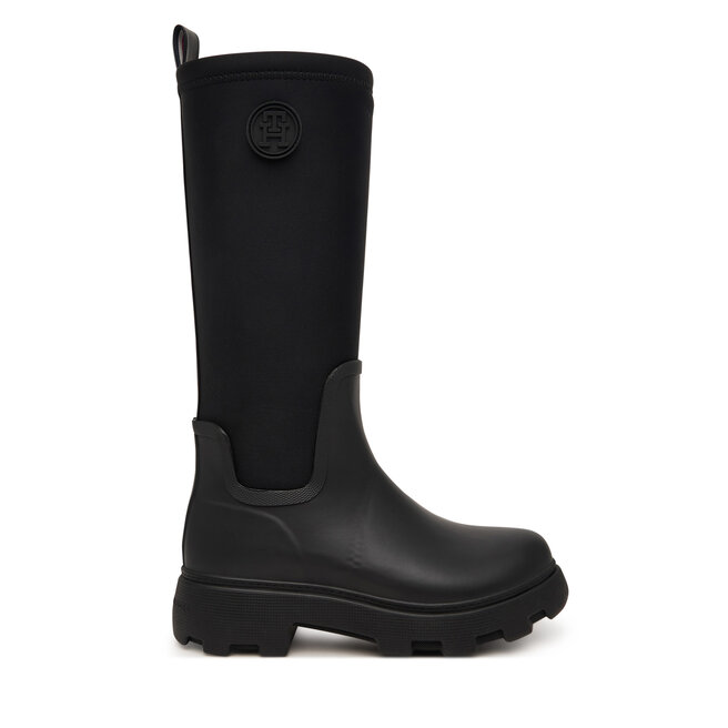 Kalosze Tommy Hilfiger Th Stamp Warm Knee Rain Boot FW0FW09678 Czarny - kobiece