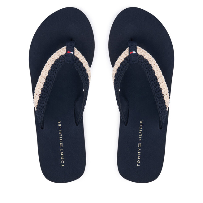 Japonki Tommy Hilfiger Th Wedge Crochet Summer Sandal FW0FW09420 Granatowy -