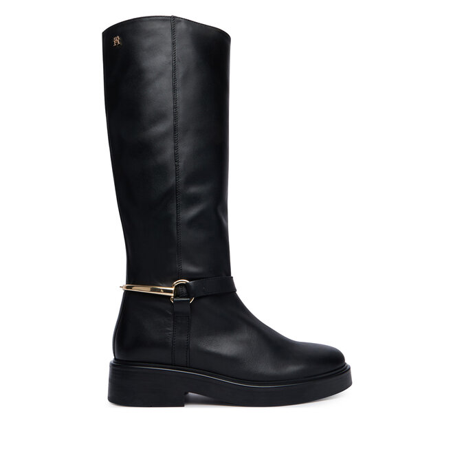 Oficerki Tommy Hilfiger Th Stud Leather Knee Riding Boot FW0FW09608 Czarny - kobiece