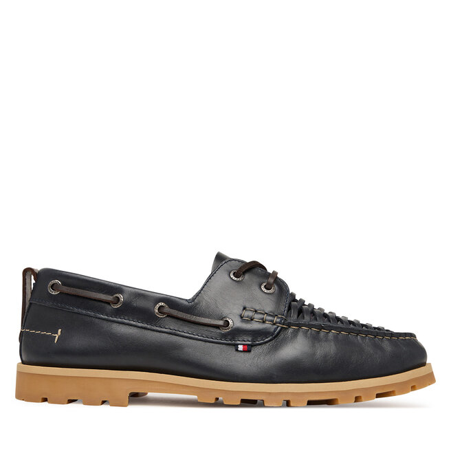 Półbuty Tommy Hilfiger Hilfiger Braided Lth Boat Shoe FM0FM05892 Granatowy - męskie
