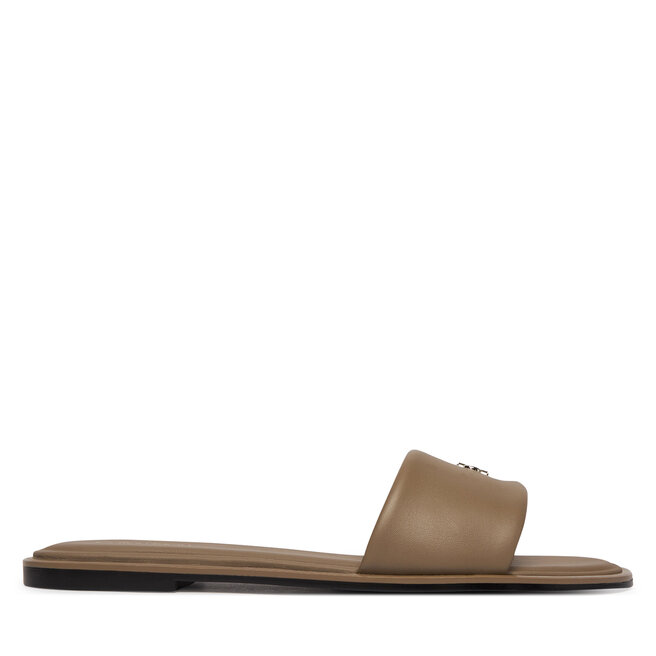 Klapki Calvin Klein Round Flat Sndl Lth Bar Hw 2 HW0HW02925 Beżowy -