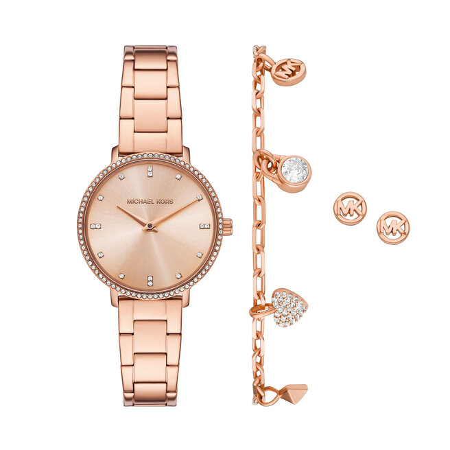 Zestaw zegarek, bransoletka i kolczyki Michael Kors Pyper Gift Set MK7645SET Różowe złoto -