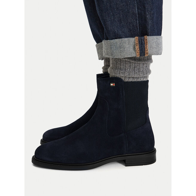 Sztyblety Tommy Hilfiger Enamel Flag Suede Ankle Chelsea FW0FW09575 Granatowy - kobiece