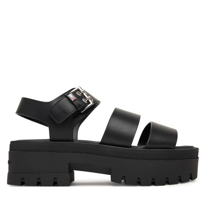 Sandały Tommy Jeans Tjw Straps Leather Max Sandal EN0EN02944 Czarny - kobiece